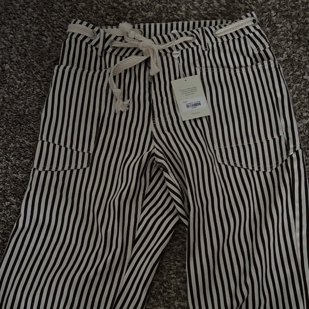 Striped Black and White Pants with Rope Belt